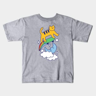 Cat Flying On A Skateboard Kids T-Shirt